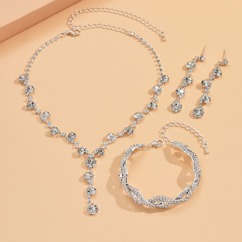 2022ファッション水晶ドリルネックレスピアスブレスレット三点セットアクセサリー結婚式アクセサリー|undefined