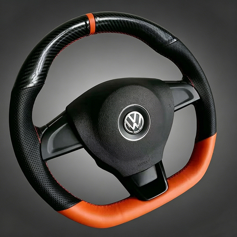 Carbon fiber leather hand-stitched steering wheel cover, universal for all seasons, wear-resistant, non-slip, stylish, breathable, hand-stitched handle cover