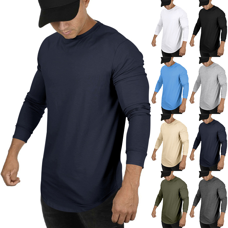 Autumn/Winter Men's 2024 Long sleeved Casual Round Neck Solid Color Top with Bottom T-shirt_senzul.com