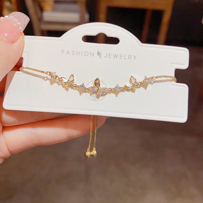 Summer Sweet, Fresh and Unique Butterfly Zircon Pull-Out Bracelet, Personalized Light Luxury, Simple and High-End Versatile Bracelet