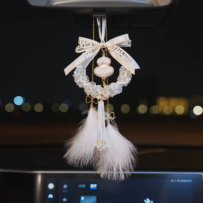 Electric Vehicle Interior Decoration, Car hanging - splendid-lily-of-the-valley-pendant-white-gourd-style-feather-pendant