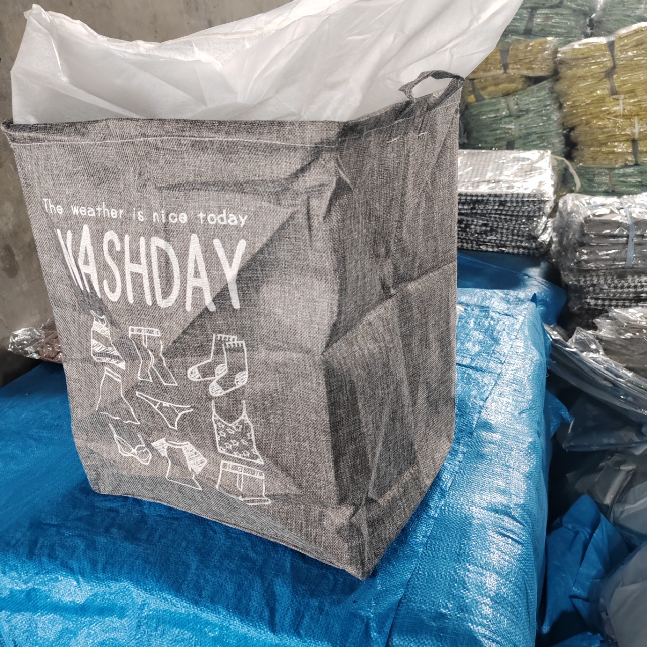 Extra grote, anti-mijt stoffen opbergmand voor verhuizingen, vochtbestendige inpakzak met trekkoord_voghion.com