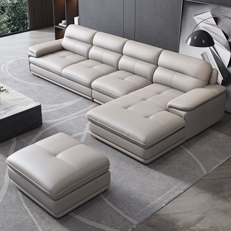Modern Minimalist Sofa, Top-Grain Leather, Living Room, Suitable for Various Sizes of Apartments, Sectional Chaise Lounge, Minimalist Furniture, Leather Art