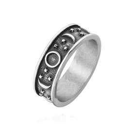 R1408 小众设计网红Ins风复古戒指星星月亮钛钢戒指指环