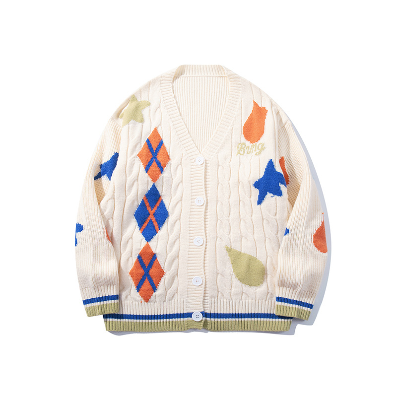 YWFG ropa de mujer americana retro multi-elemento color de contraste 2024 otoño pareja universal cuello redondo manga larga suéter de punto