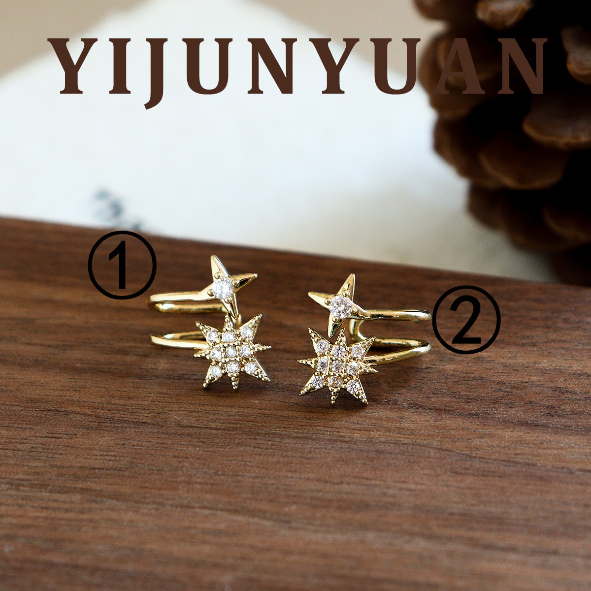 Nouvelle boucle d'oreille en forme d'étoile à huit branches, finement incrustée de zircon, style européen et américain raffiné, pour femmes sans piercing_voghion.com