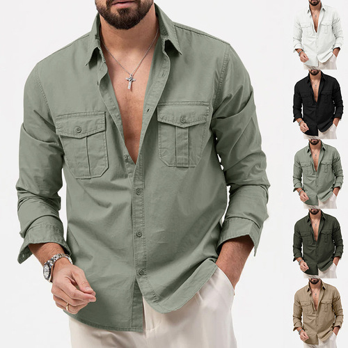 Men's Shirt Independent Store Western Multipocket Casual Long-Sleeve Top