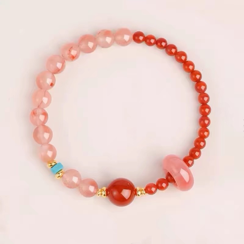 South Red Double Circle Bracelet Girl's Natural Crystal Stacked Bracelet Lucky Transfer Bead Gift