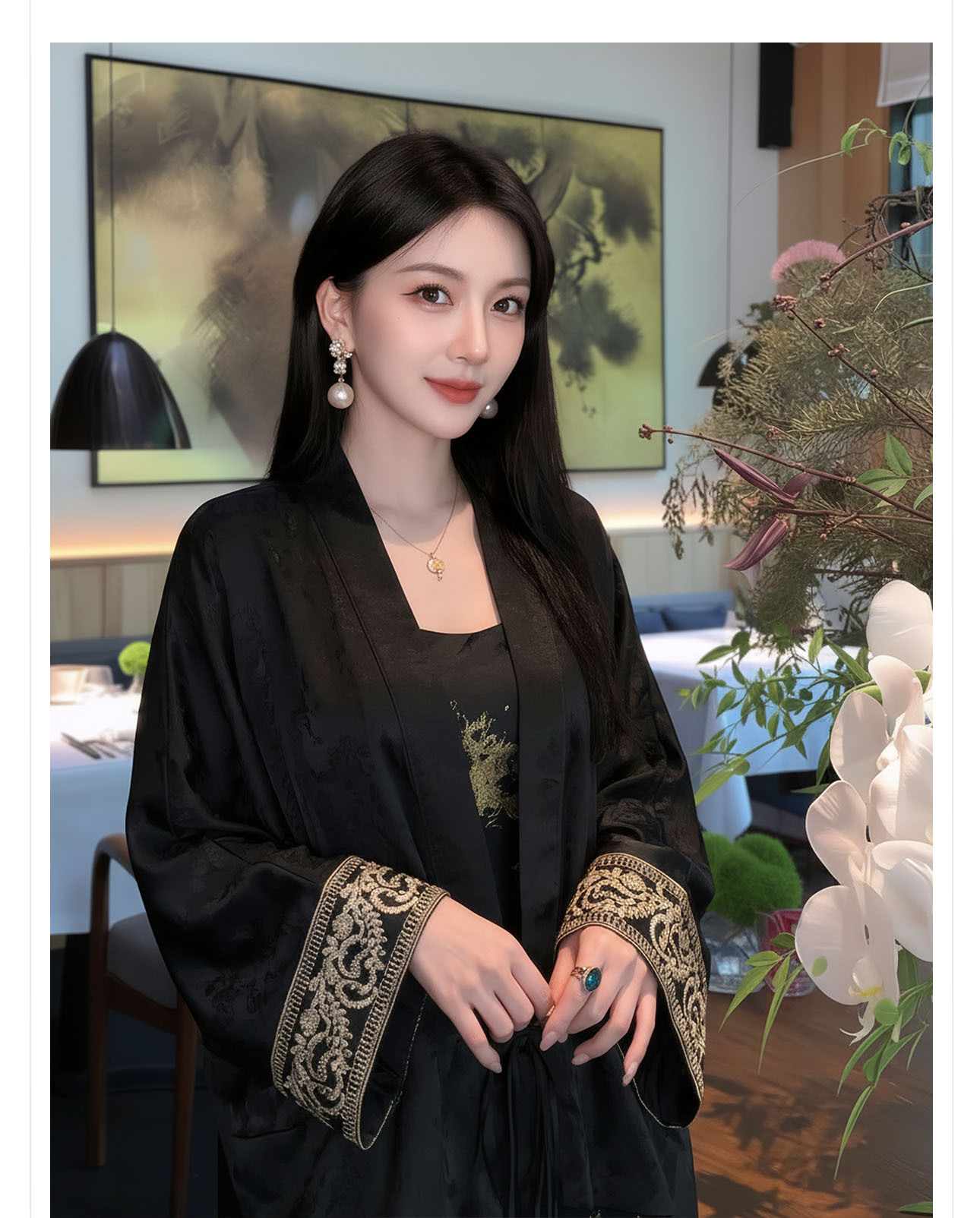 Bộ áo sơ mi lụa rộng và váy dây treo cổ điển M6056 – phong cách quốc gia sang trọng — Áo, Váy Hai Dây chi tiết 9