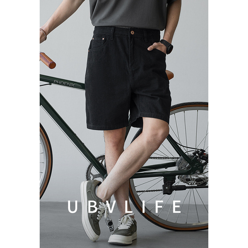 Slub Texture Loose Straight Denim Shorts Men's 2025 Summer New Simple Anti-Wrinkle High-grade Pants