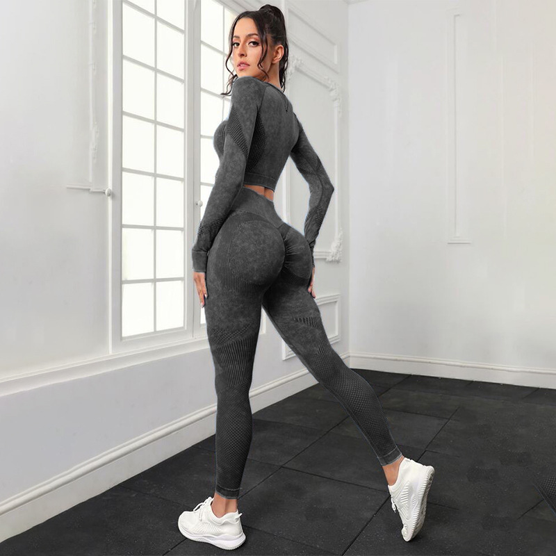Transfronterizo europeo y americano sin costuras lavado hueco ropa de yoga traje cintura alta cadera levantamiento fitness Pantalones deportes correr ropa de yoga
