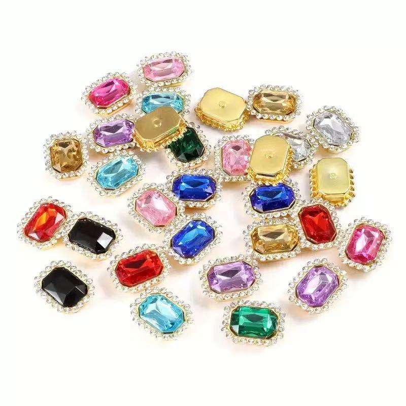 15X20Mm Double-Layer Square Rhinestone Bow DIY Material Ribbon Hair Accessory Heart Flower Handmade Jewelry Accessories