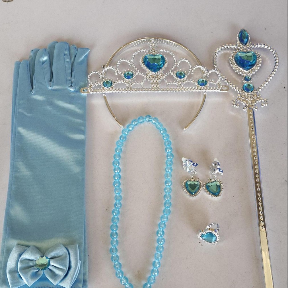 Princesa Aisha vestido de cabello de la princesa de nieve vestido de la princesa de nieve corona varita mágica anillo pendientes set de seis piezas