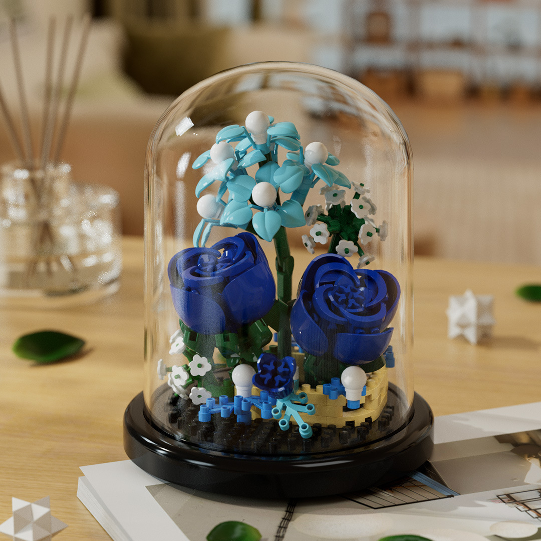 Caja de flores compatible con palabras clave de alta rosa bloques de construcción buquete de flores inmortales juguetes de ensamblaje ornamentos hechos a mano regalos de Año Nuevo