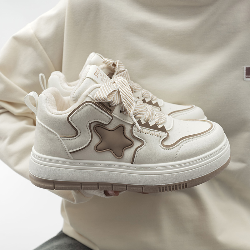 Beier Winter Fleece-Lined Casual Shoes 2025 Autumn and Winter New Thick-Soled Fashionable Versatile Star High-Top Sneakers B506