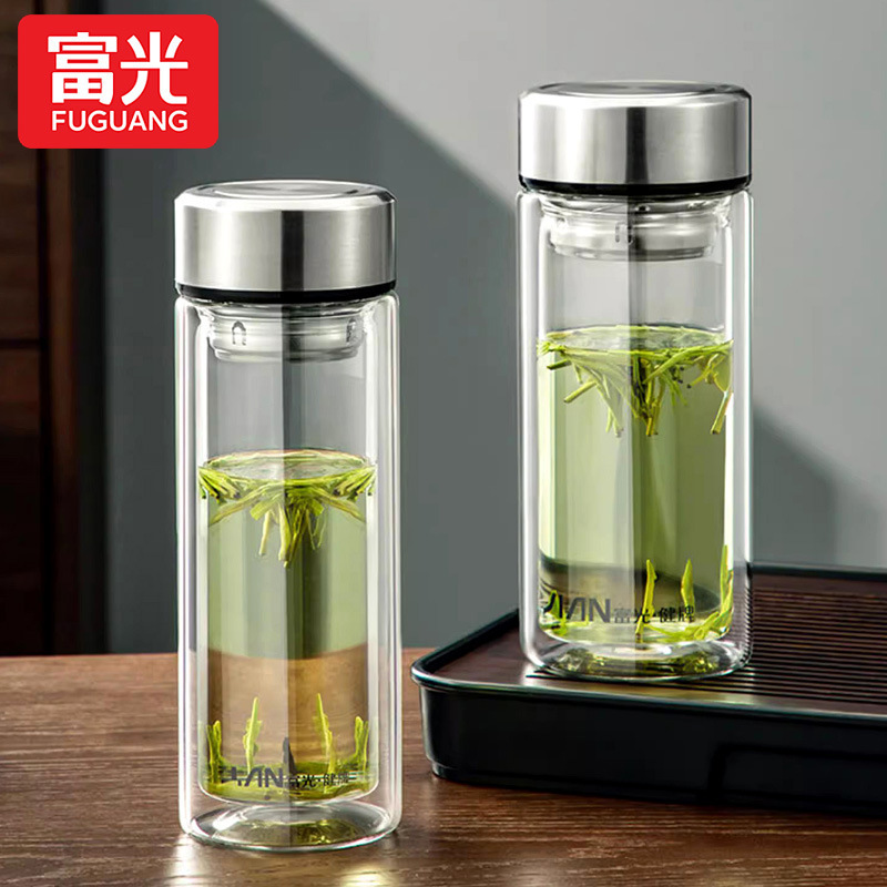 Fuguang Double-Layer Glass Cup for Men X1804, High Temperature Resistant, Large Capacity Portable Tea Cup for Home Use with Printed Text Fuguang Double-Layer Glass Cup for Men X1804, High Temperature Resistant, Large Capacity Portable Tea Cup for Home Use with Printed Text