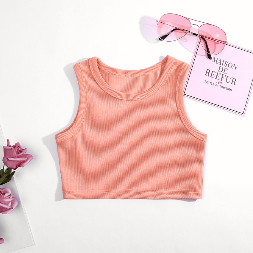 Especial transfronterizo para niños de verano europeo y americano chaleco infantil en forma de I para niñas del sudeste asiático honda ropa interior color sólido chaleco corto