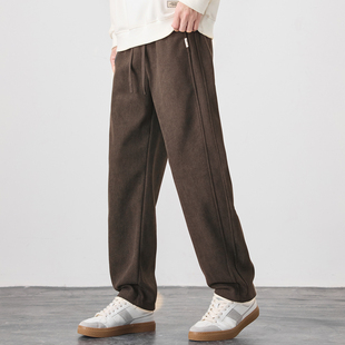 Straight Leg Pants Men's Autumn and Winter 2024 New Men's Wick fleece-lined Casual Pants Texture Pattern Sweatpants Drop Long Pants