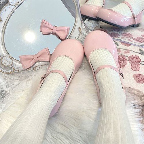 Adorable bow Lolita shoes, Lolita JK small leather shoes, rounded toe medium heel Mary Jane single shoes for women