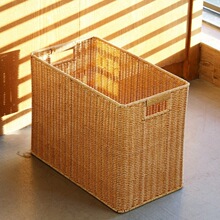 竹编收纳筐仿藤编织编窄高型储物篮杂物书画报橱柜收纳置物篮子