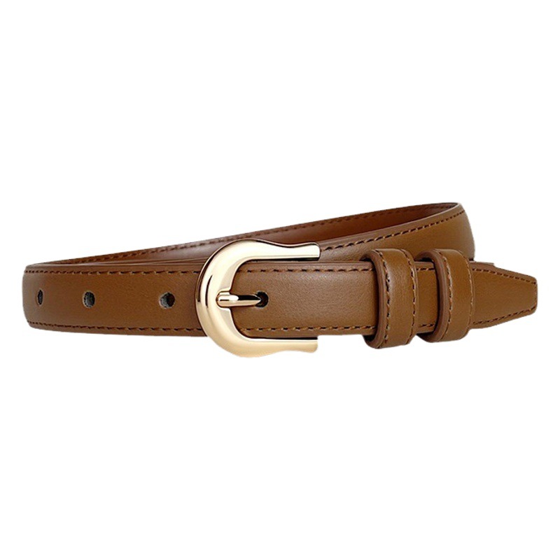 Cinturón fino marrón para mujer para verano, adecuado para pantalones de vestir, simple y versátil, cinturón para jeans, accesorio de moda nuevo 2025.