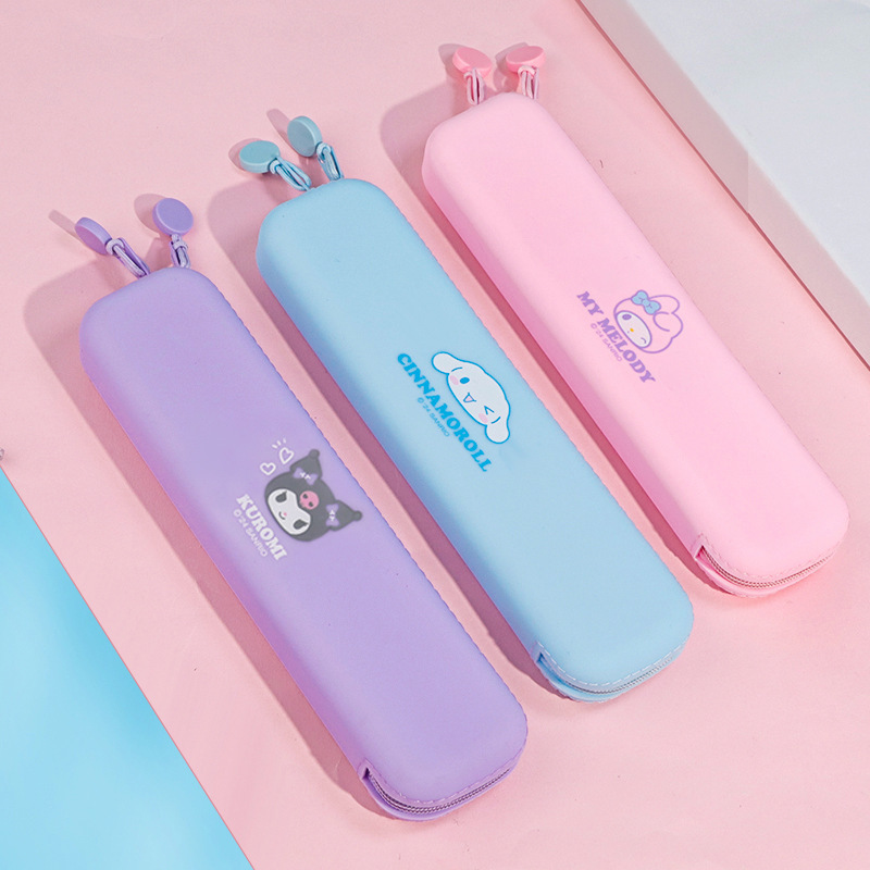 Sanrio Silicone Pen Bag Kuromi Melody Cinnamon Dog Cartoon Stationery Box Student Compact and Convenient Storage Bag