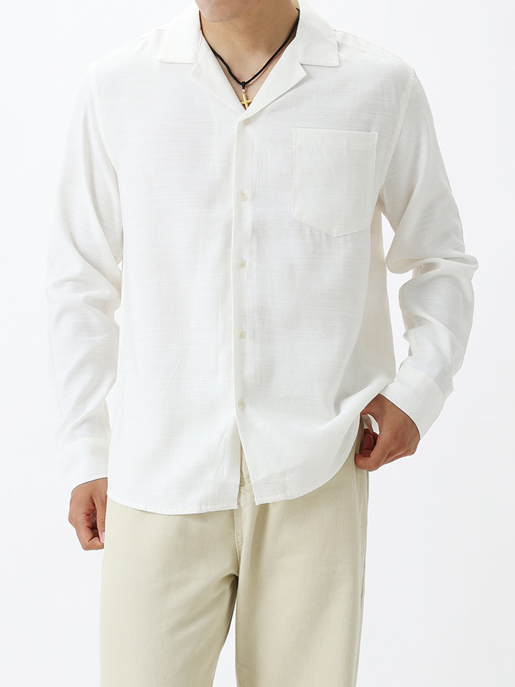 2025 camisa de lino ligera de lujo nuevo estilo de cuello gaviota japonés de bolsillo casual versátil camisa de manga larga hombre hombre