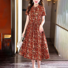 棉麻连衣裙中长款气质碎花裙女夏季新款文艺宽松显瘦印花大摆裙