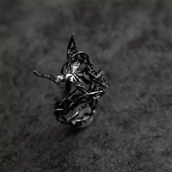 "Zhuo" vine butterfly burnt and shattered effect ring, original niche unique personality high-end index finger ring jewelry