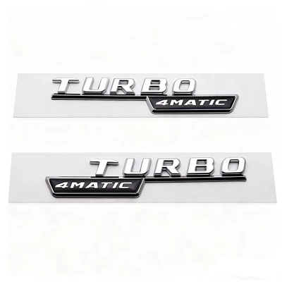 Suitable for Mercedes-Benz Turbo 4Matic Amg Fender Side Logo Turbocharged Car Logo Modified Body Car Sticker (Body sticker) - turbo4matic-silver-pair-flat
