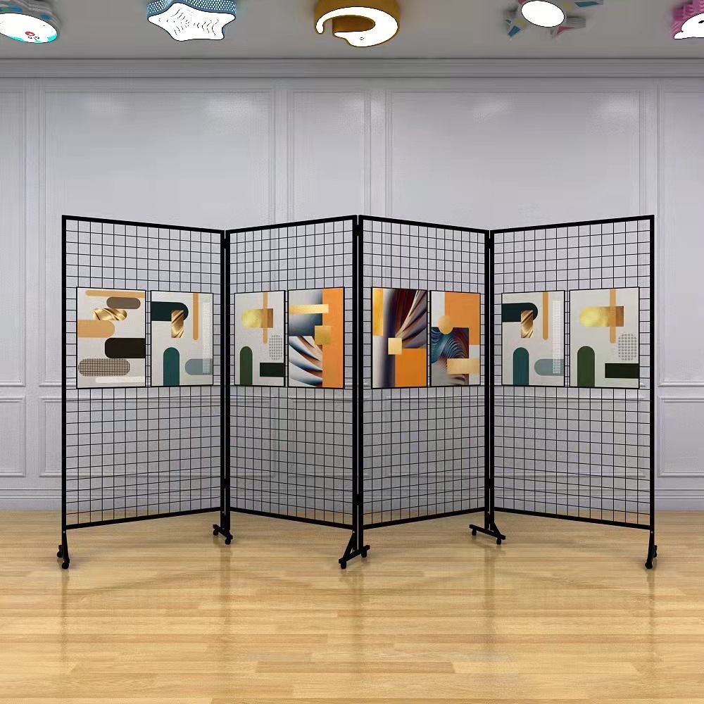 折叠网格展示架幼儿园画展书法美术绘画作品展览架落地铁网格网