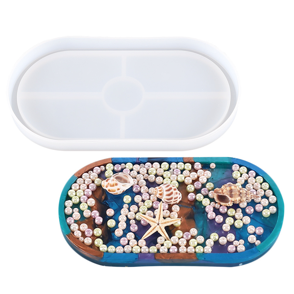 DIY cristal epoxi molde oval Mesa titular montaña silicona resina haciendo espejo bandeja molde