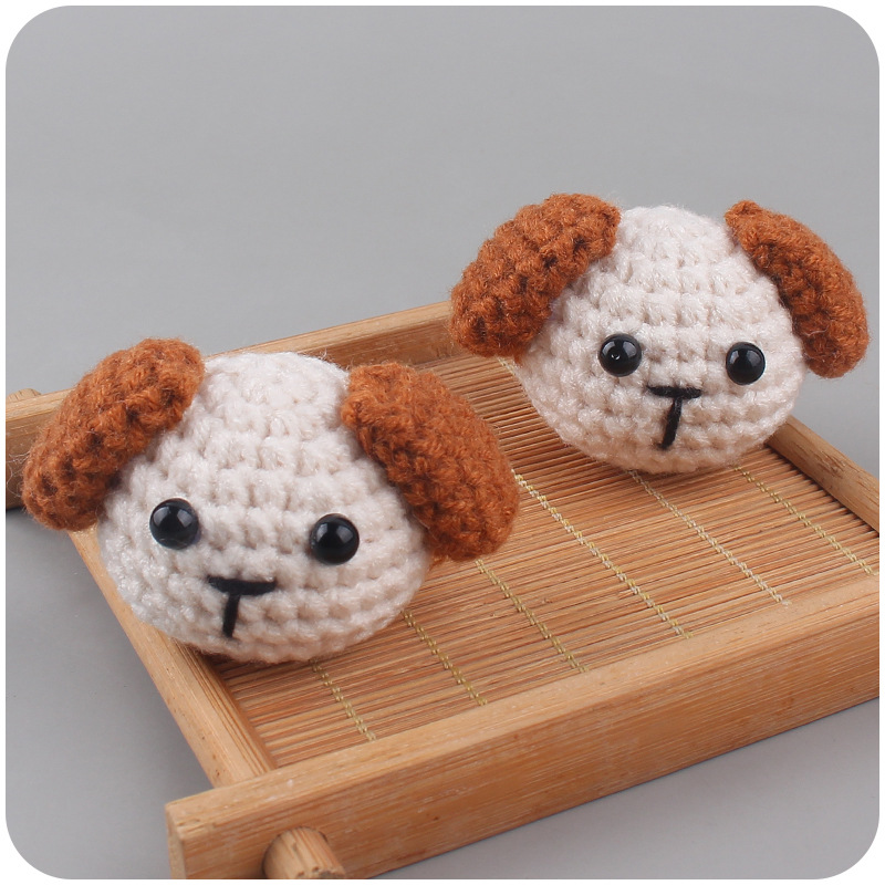 Nueva lana hecha a mano crochet cachorro de dibujos animados Super lindo cabeza animal chupete cadena juguete Accesorios