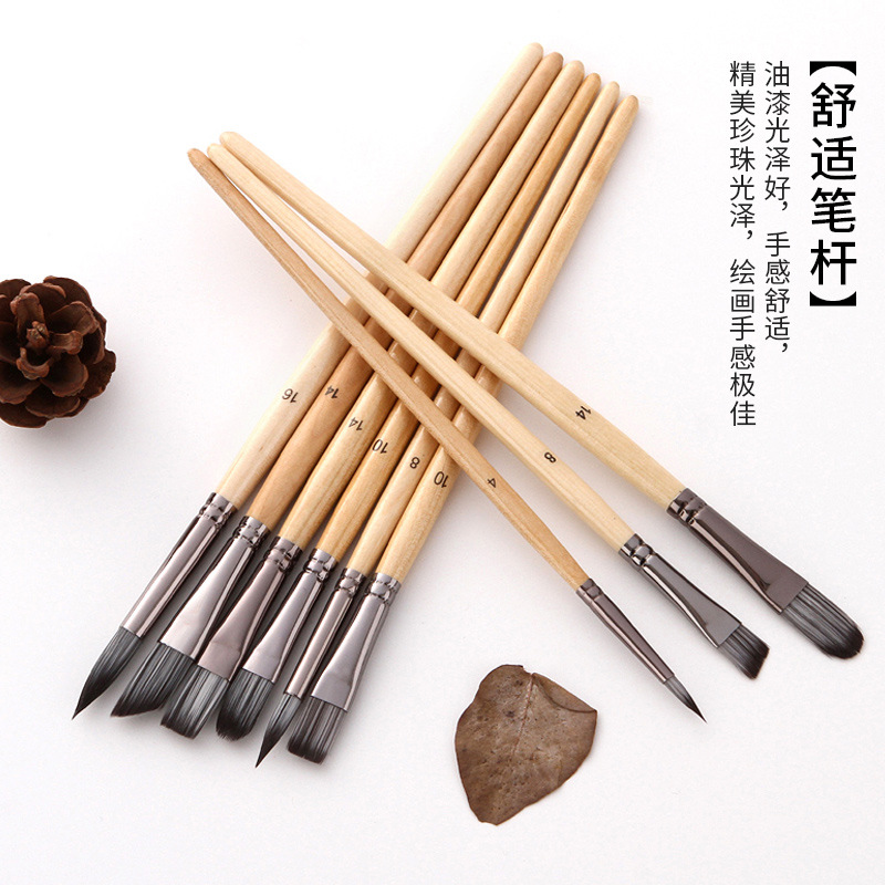 Transfronterizo nuevo gouache pintura acrílica pluma conjunto 24 piezas de lana de nylon pintura cepillo en forma de abanico de pintura al óleo de la pluma al por mayor