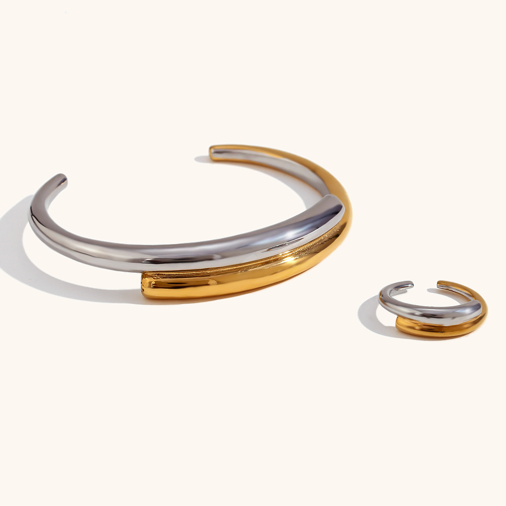 6g Weight PVD Coated Real Gold Plated 18K Gold Color Block Stainless Steel Simple Style Waterproof Non Tarnish Rings Bracelets