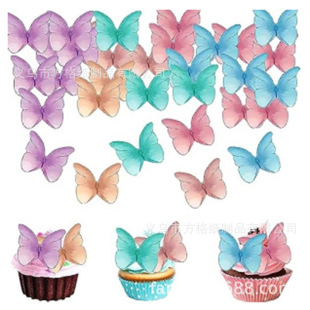 Cross-border special for new colorful butterflies pink glutinous rice butterflies 6 colors per color, a total of 48 wafer paper printing butterflies