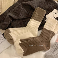 袜子秋冬女中筒袜拼色羊毛袜加厚保暖堆堆袜女士软糯毛线袜子批发