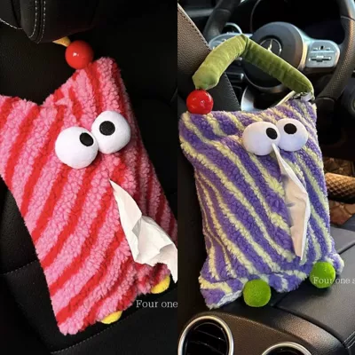 Car-Mounted Tissue Box Hanging Cartoon Car tissue box/set - no-specifications-red-striped-big-eyes-purple-striped-big-eyes