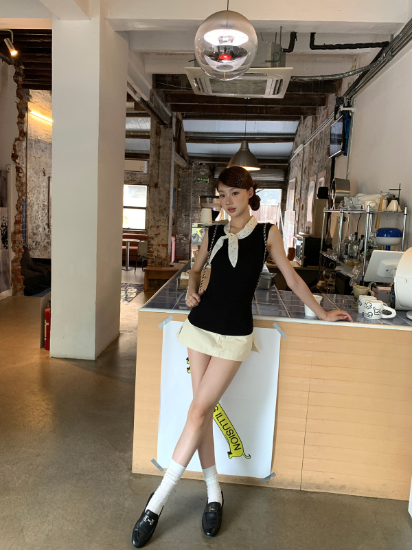 女性の夏のアウターウェア用の260gレーヨンベスト、新しいフレンチホットガールブラックハイエンドで見栄えの良いノースリーブトップ|undefined