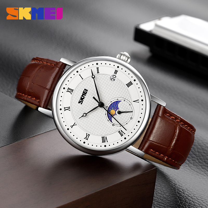 Momento de negocios de los Estados Unidos reloj de hombre correa calendario multifuncional fase lunar relojes de pulsera personalizados transfronterizos fábrica de fuente mayorista