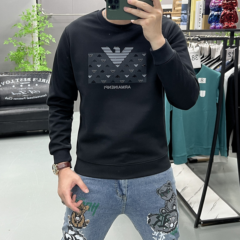 秋冬新款欧货卫衣潮牌烫印男士圆领长袖T恤时尚休闲百搭修身上衣t|undefined