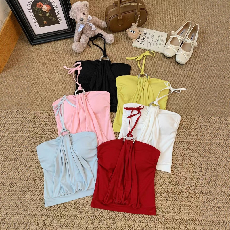 Rhinestone Halterneck Camisole Women's New Summer Sleeveless Tube Top with Ladylike Sexy Sexy Tight Top