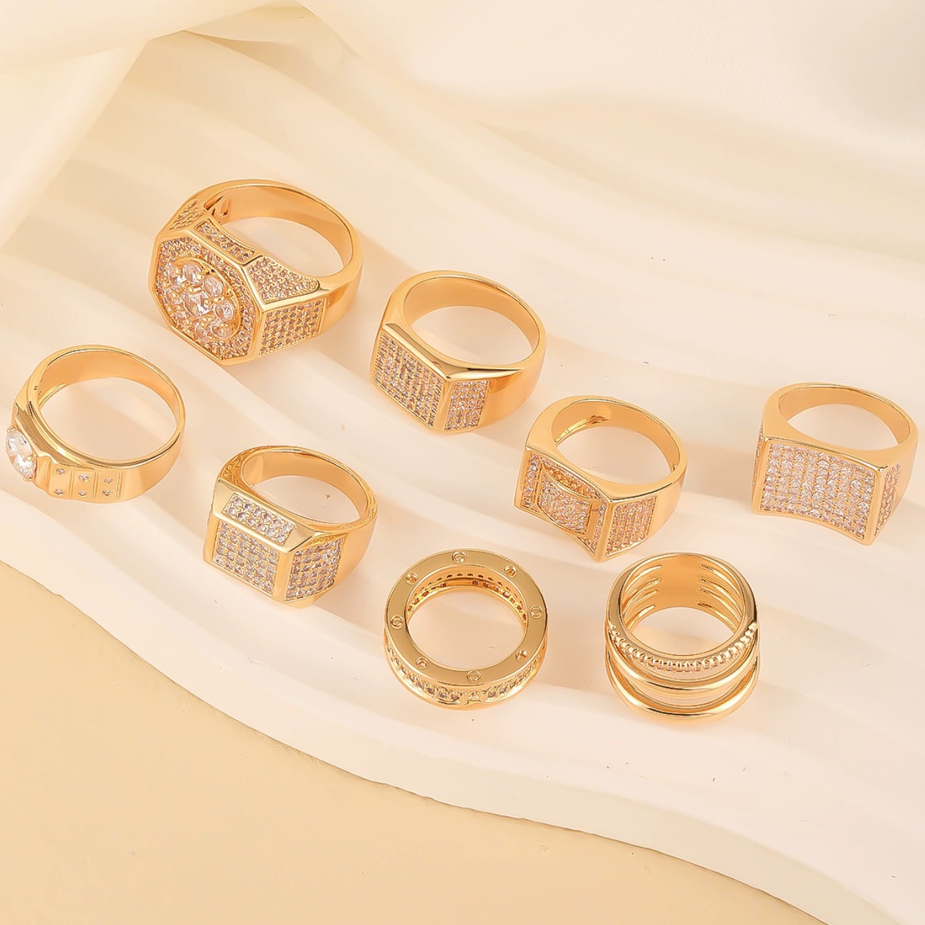 若瑟 Copper zirconium hip-hop style, fashionable ring, jewelry, European style, light luxury style