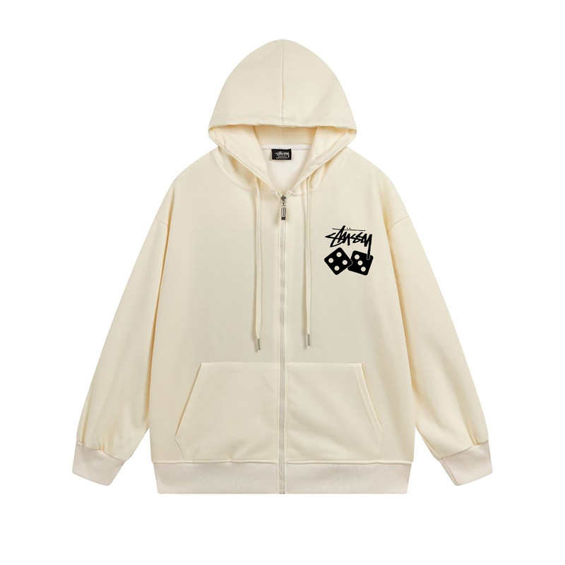 ヨーロッパとアメリカの Stussy スチューシー レタープリント ブラック 8 ジッパー プラス ベルベット フード付き秋冬スウェットシャツ メンズ レディース ジャケット|undefined