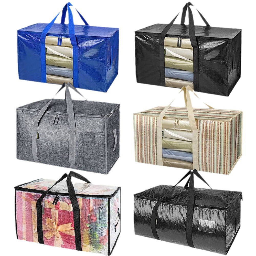 Portátil de doble hombro con cremallera bolsa de equipaje de almacenamiento PP bolsa tejida de plástico grande embalaje azul a prueba de polvo frata al por mayor