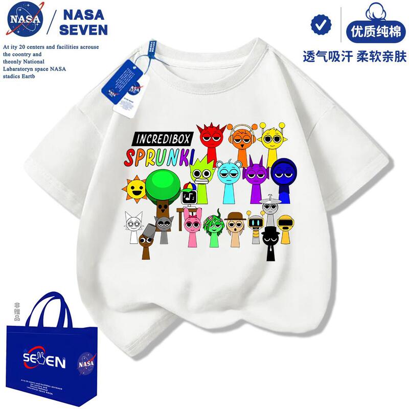 NASA リズムボックス子供用ピュアコットン Tシャツ西洋スタイル夏 sprunki オルゴール半袖トップス男の子と女の子用|undefined