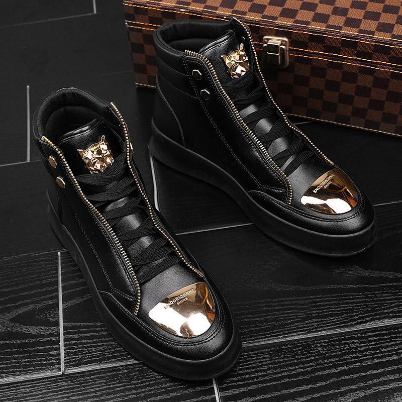Cross-border New High-top Shoes Martin Leather Boots Fashion Korean Style Trendy Board Shoes Men's Casual Chelsea Men's Shoes Short Boots