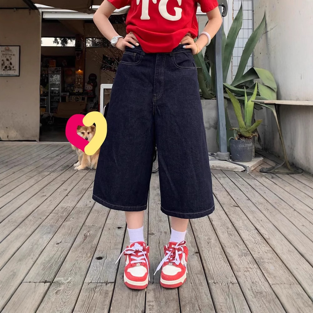 Pantalones cortos de mezclilla con estampado de letras retro americano