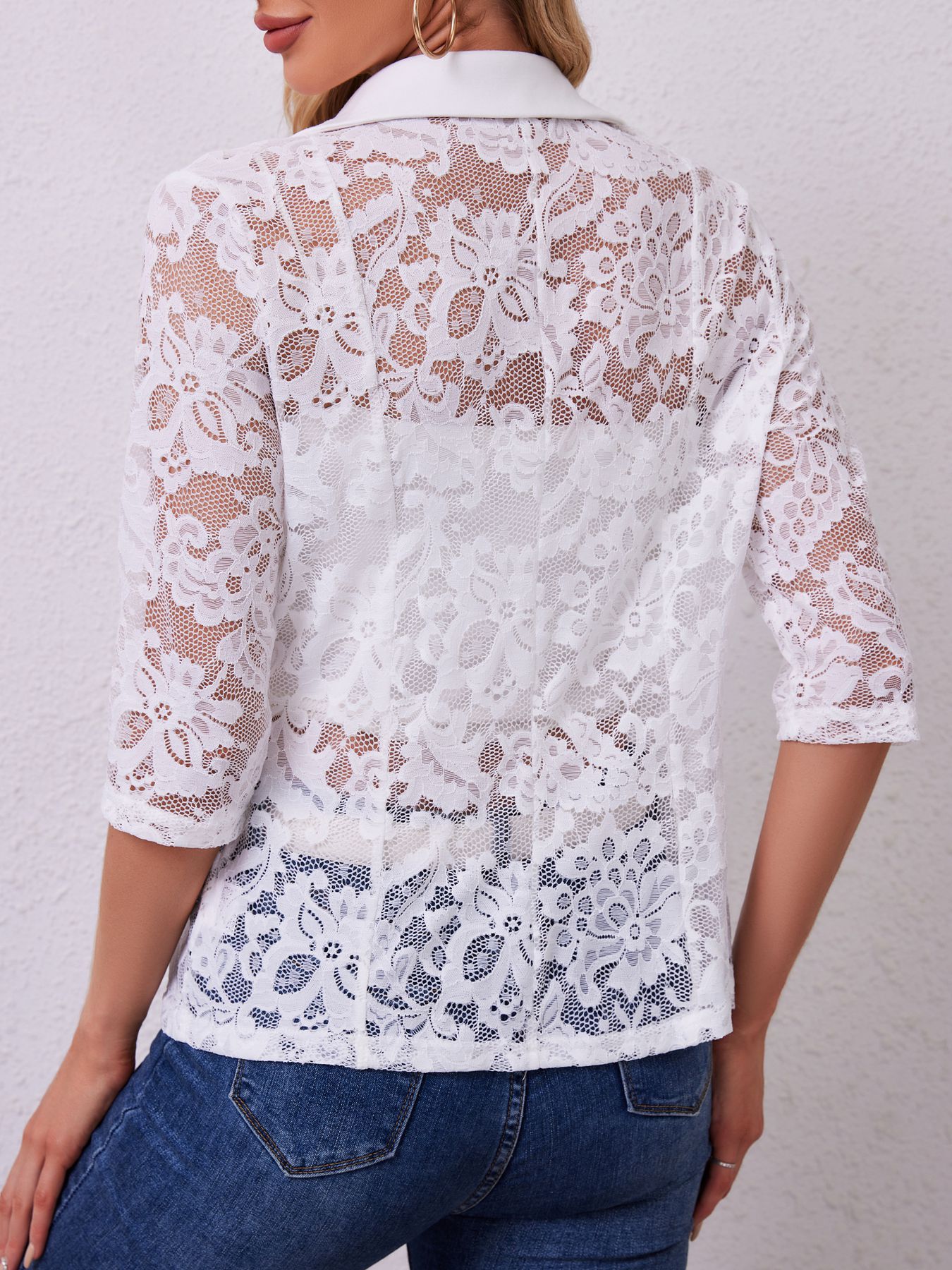 Elegant Lace Patchwork Blazer For Women Solid Colour Suit Jacket_voghion.com