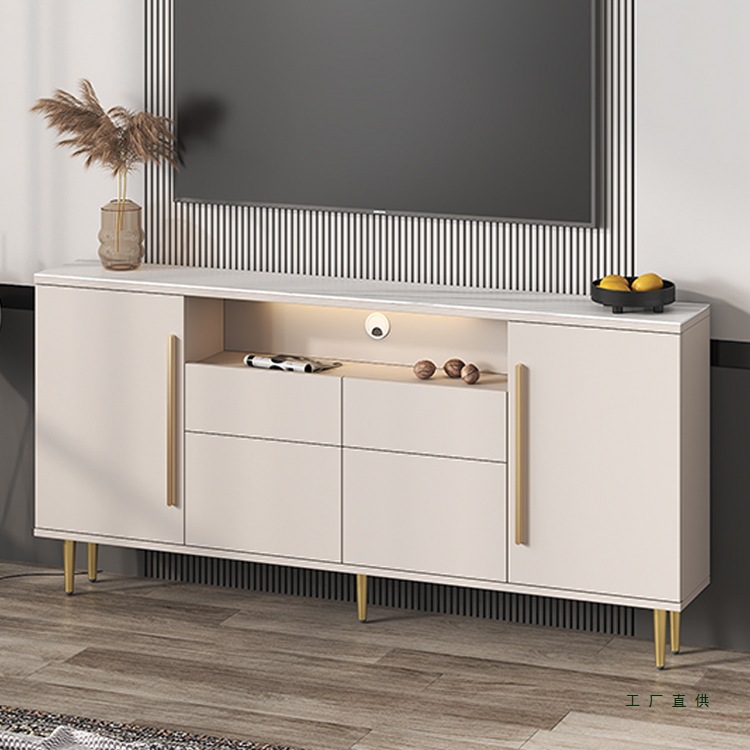 Bedroom Bedside Cabinet Tv Cabinet Cream Style Master Bedroom Small Apartment Ultra-Thin Slate Storage Storage High Cabinet Cupboard 3D72